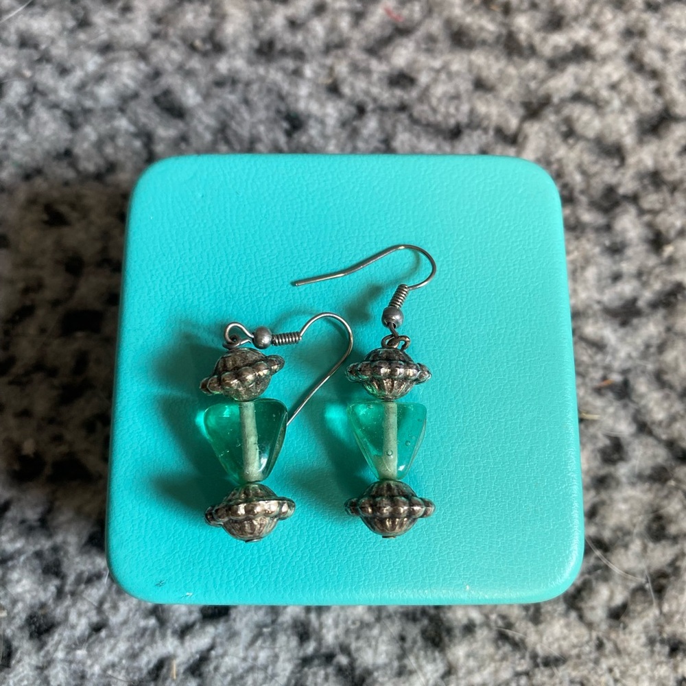 Elegant Green and Silver Drop Earrings